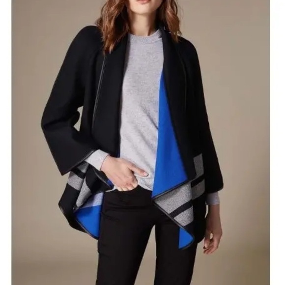 Karen Millen Wrap Front Cape in Black And Gray Merino Wool Blend US8 - Picture 1 of 13